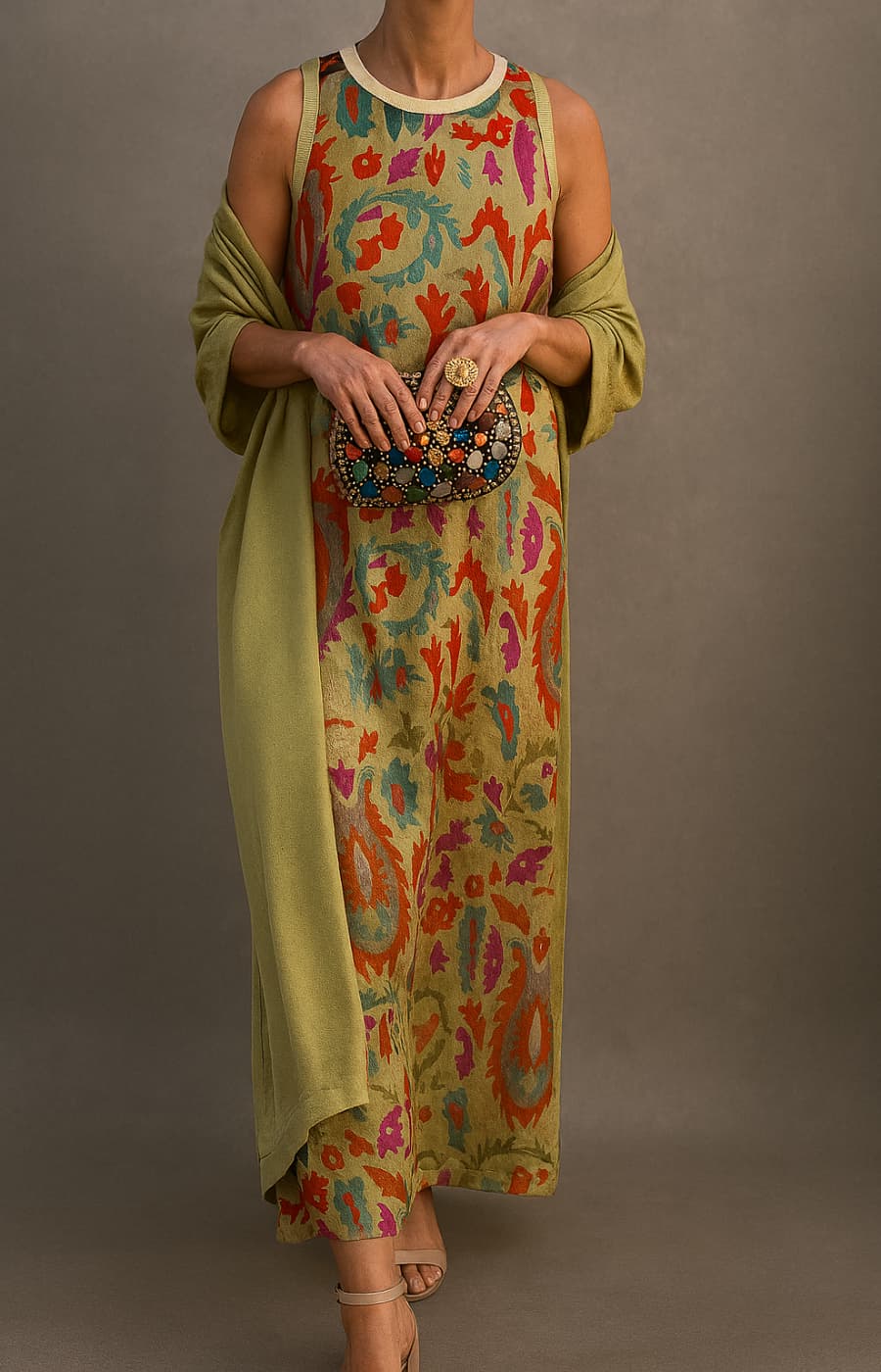 Elina | Printed maxi dress set with matching vest